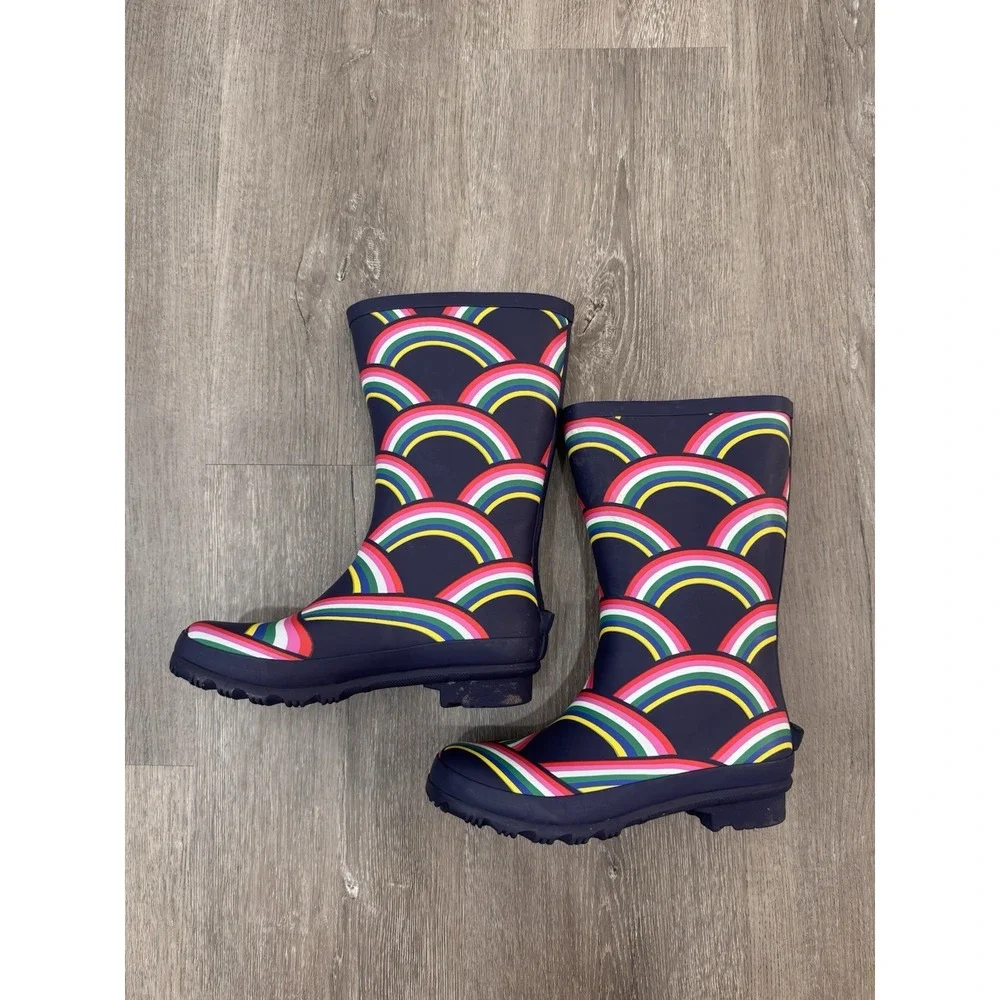 Mini Boden Kids Rainbow Rain Boots Navy Multicolor Waterproof EU 33 US 2